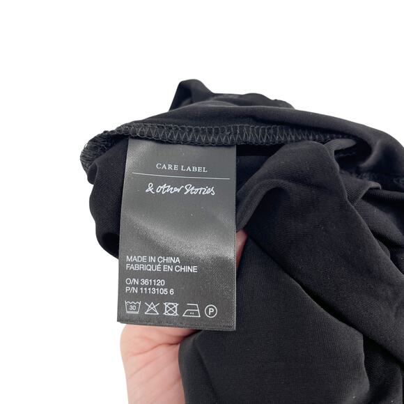 & Other Stories Ruched Pencil Midi Skirt Black Medium Elevated Capsule Wardrobe - Picture 9 of 9